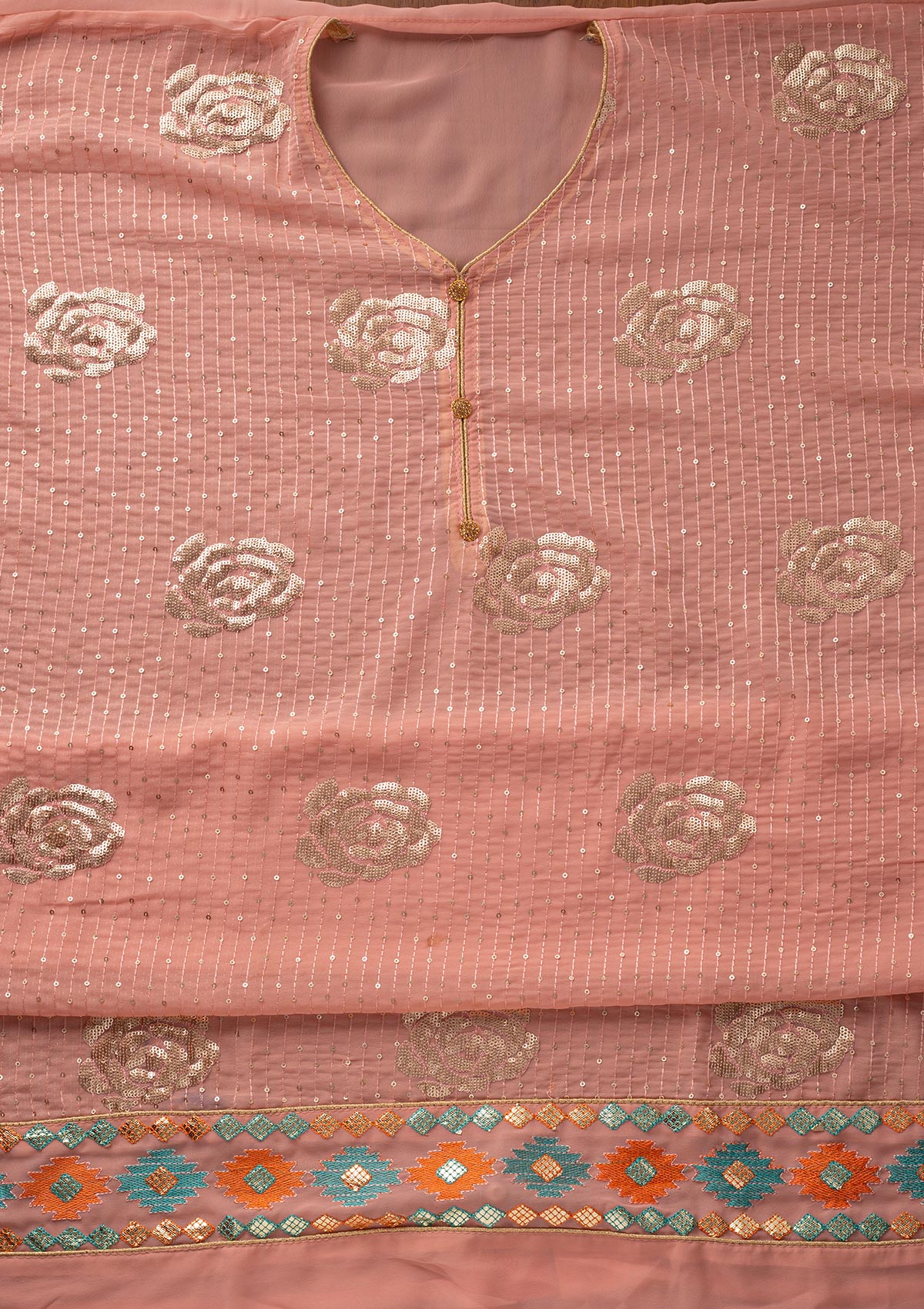 Onion Pink Sequins Georgette Designer Unstitched Salwar Suit - koskii