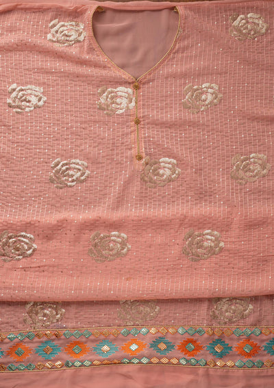 Onion Pink Sequins Georgette Designer Unstitched Salwar Suit - koskii