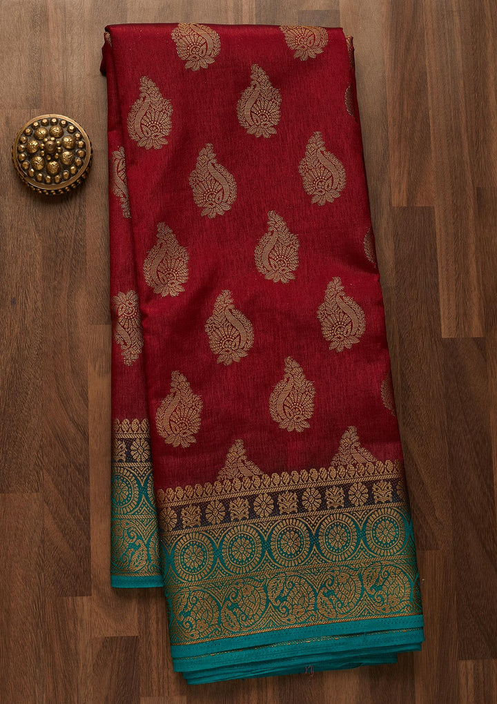 Maroon Zariwork Art Silk Saree-Koskii