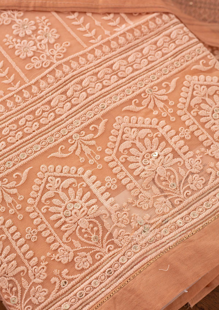 Peach Chikankari Georgette Designer Unstitched Salwar Suit - koskii