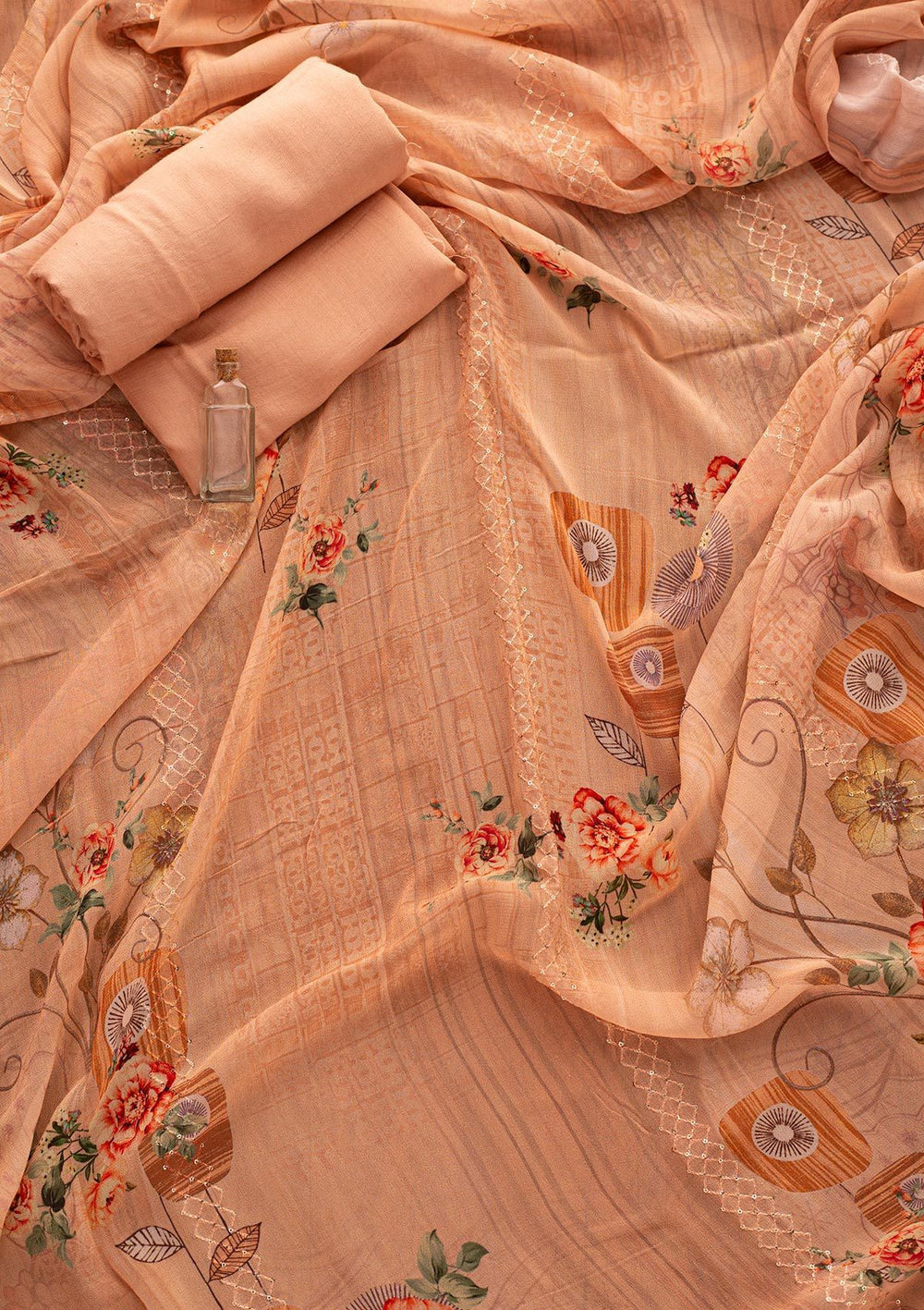Peach Chikankari Georgette Designer Unstitched Salwar Suit - koskii