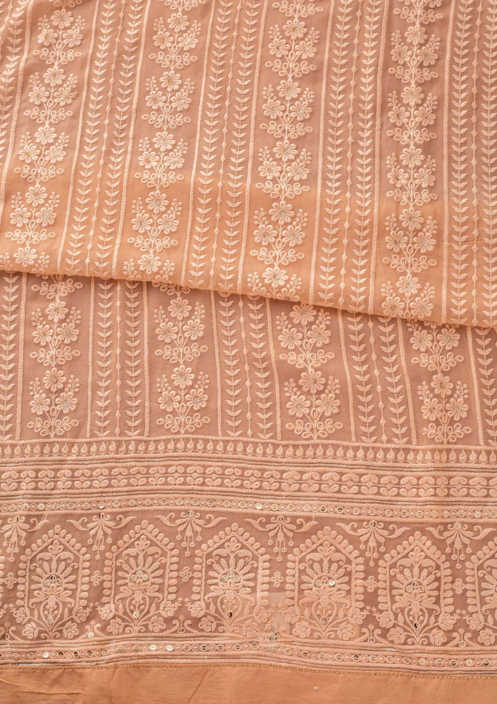 Peach Chikankari Georgette Designer Unstitched Salwar Suit - koskii
