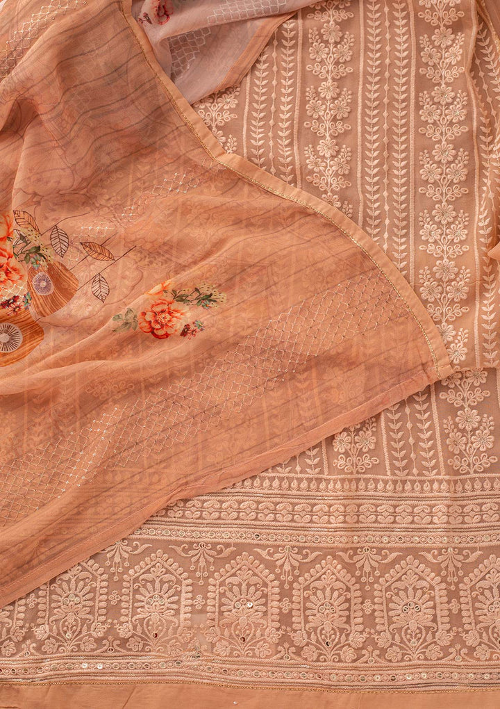 Peach Chikankari Georgette Designer Unstitched Salwar Suit - koskii