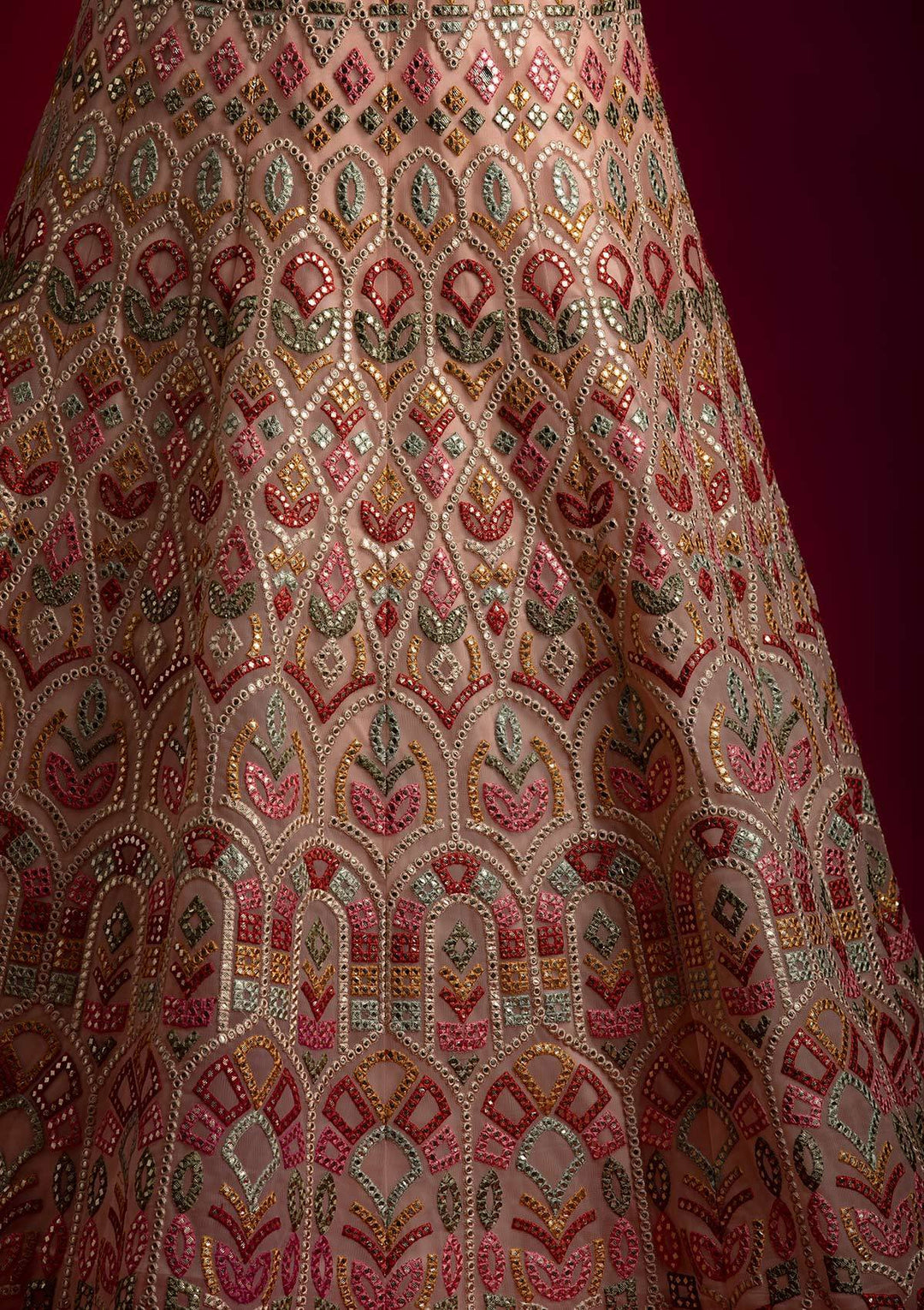 Peach Gotapatti Net Designer Lehenga - koskii