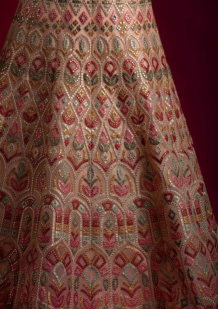 Peach Gotapatti Net Designer Lehenga - koskii