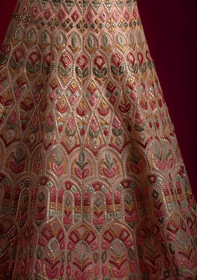 Peach Gotapatti Net Designer Lehenga - koskii