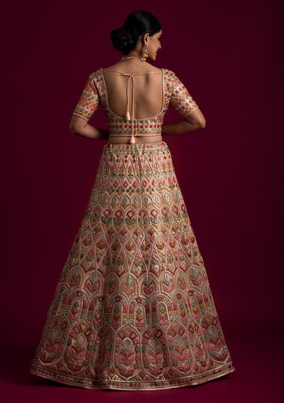 Peach Gotapatti Net Designer Lehenga - koskii