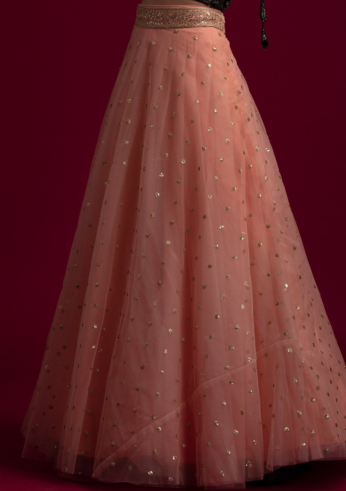 Peach Sequins Net Designer Skirt - koskii