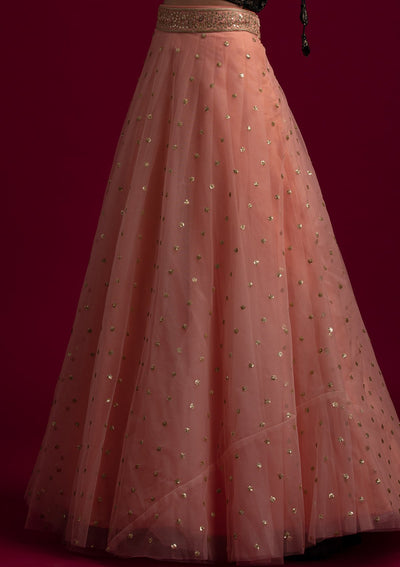Peach Sequins Net Designer Skirt - koskii