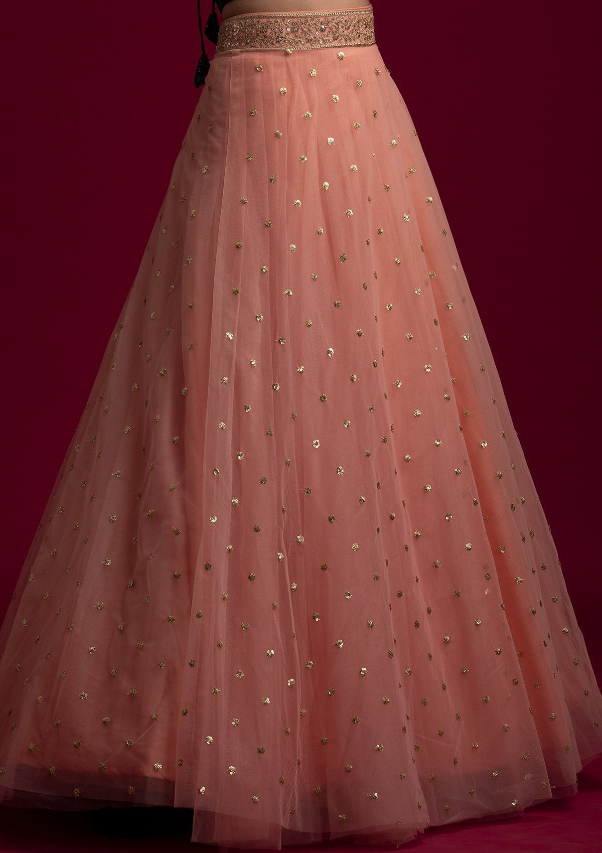 Peach Sequins Net Designer Skirt - koskii