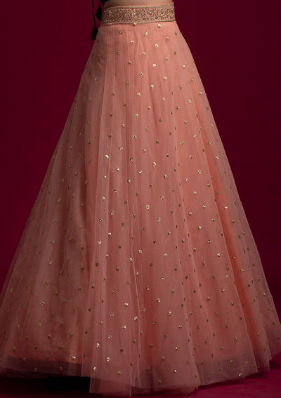 Peach Sequins Net Designer Skirt - koskii
