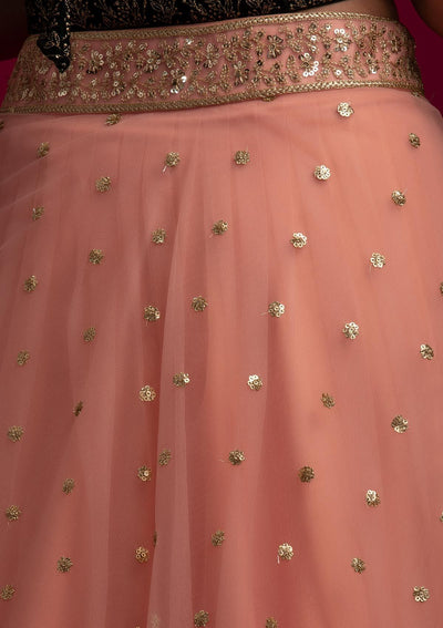 Peach Sequins Net Designer Skirt - koskii