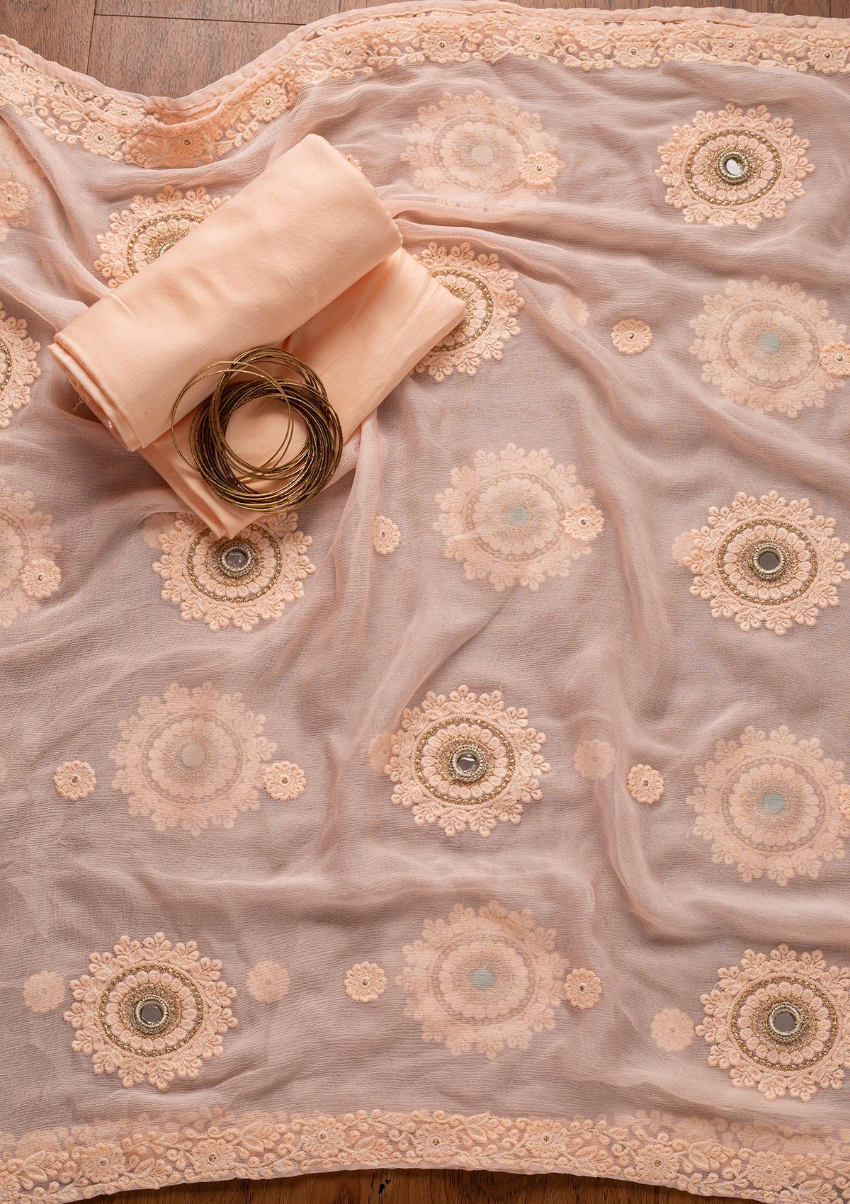 Peach Stonework Georgette Designer Unstitched Salwar Suit - koskii