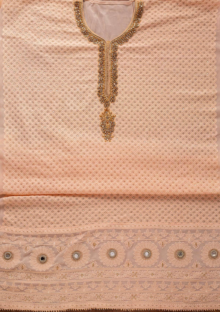 Peach Stonework Georgette Designer Unstitched Salwar Suit - koskii