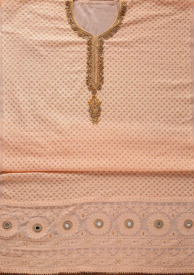 Peach Stonework Georgette Designer Unstitched Salwar Suit - koskii