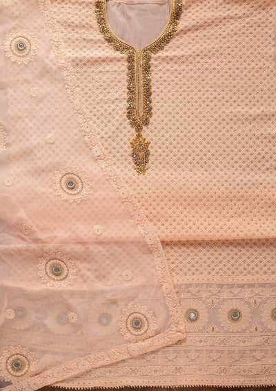 Peach Stonework Georgette Designer Unstitched Salwar Suit - koskii