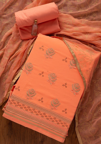 Peach Swarovski Georgette Designer Unstitched Salwar Suit - koskii