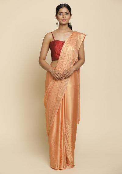 Peach Swarovski  Shimmer Designer Saree - koskii