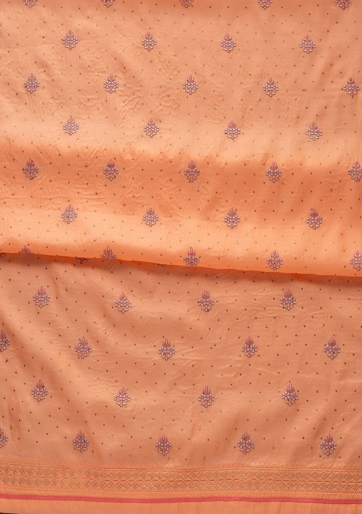 Peach Threadwork Art Silk Designer Unstitched Salwar Suit - koskii