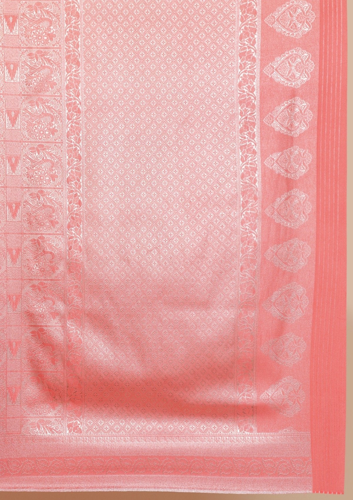 Peach Zariwork Art Silk Designer Saree - koskii