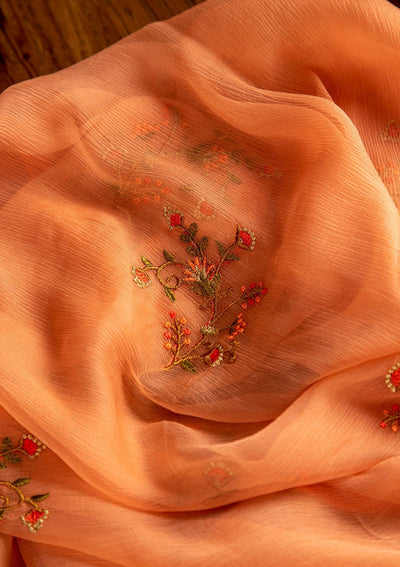 Peach Zariwork Georgette Designer Unstitched Salwar Suit - koskii