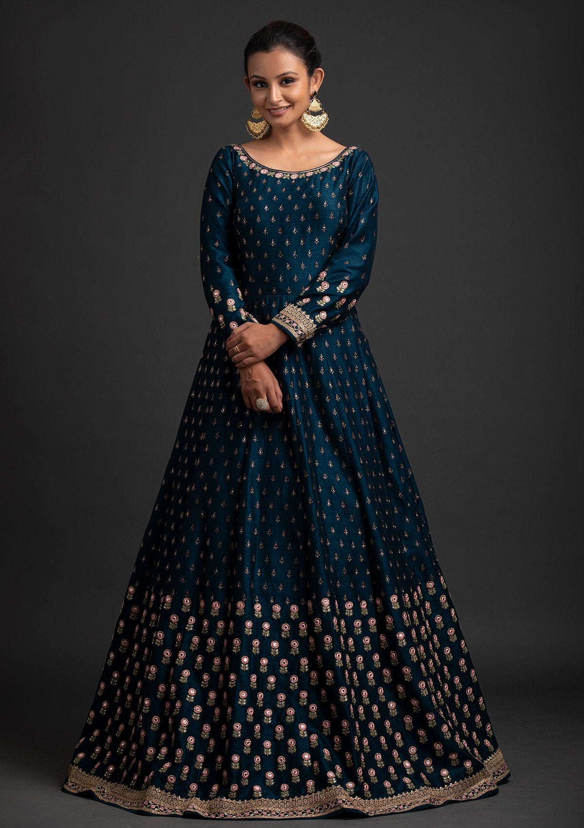 Peacock Blue Gown in Georgette fabric | Kashish India
