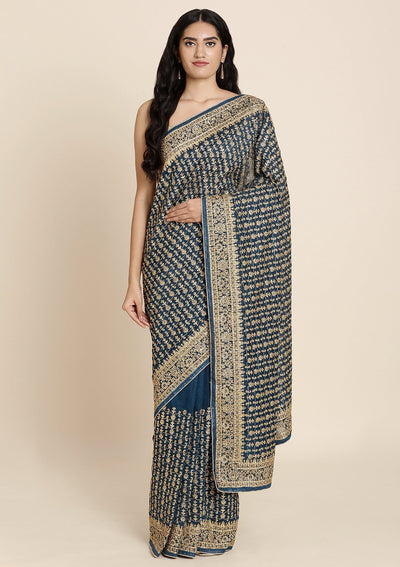 Peacock Blue Stonework Art Silk Designer Saree - koskii