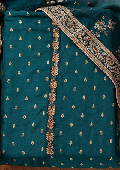 Peacock Green Zariwork Semi Crepe Designer Unstitched Salwar Suit - koskii