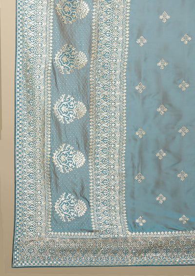 Peacock Blue Zariwork  Art Silk Designer Saree - koskii