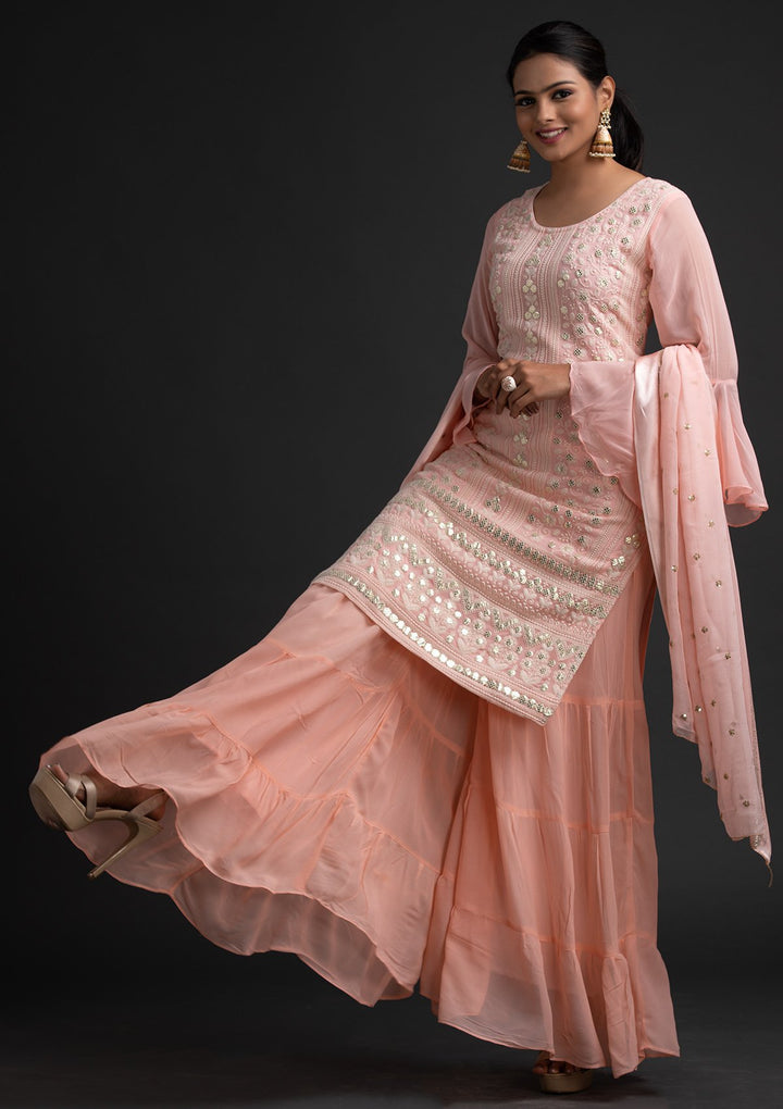 Pink Sequins Georgette Designer Salwar Suit - koskii