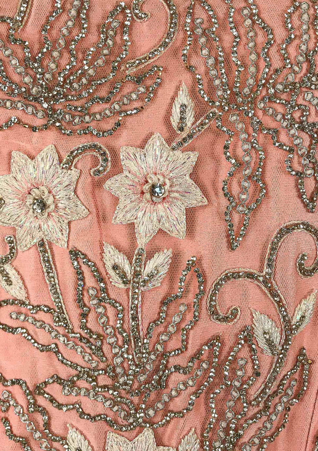Pink Silver Stonework Net Designer Gown - koskii