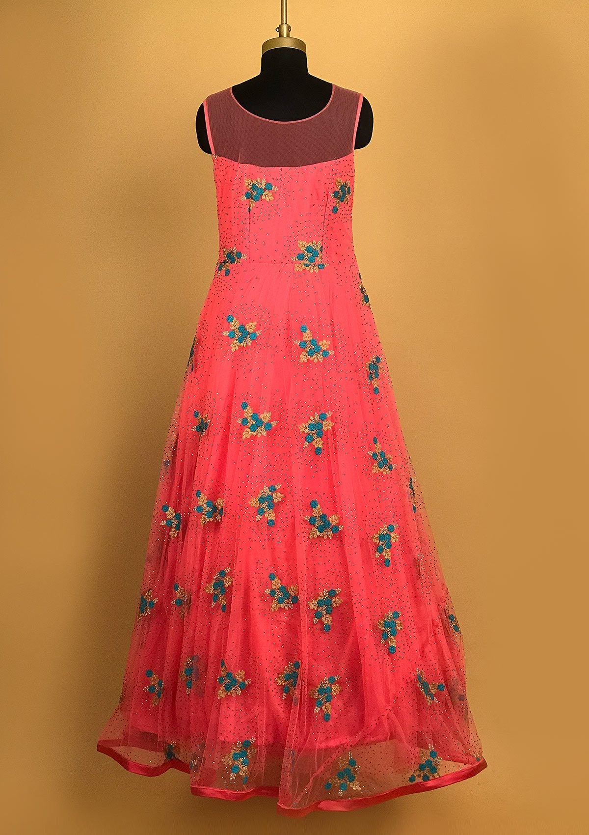 Pink Stonework Net Designer Gown - koskii