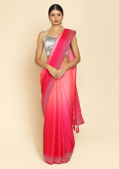Pink Swarovski Satin Designer Saree - koskii