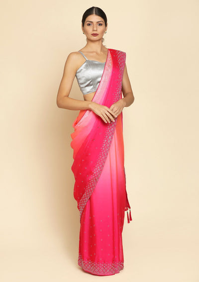 Pink Swarovski Satin Designer Saree - koskii
