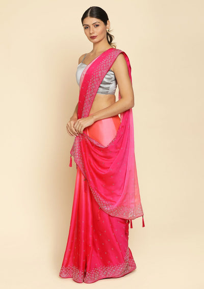 Pink Swarovski Satin Designer Saree - koskii