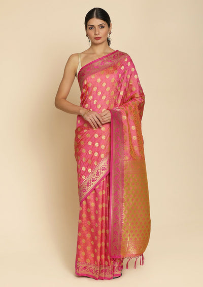 Pink Zariwork Art Silk Designer Saree - koskii