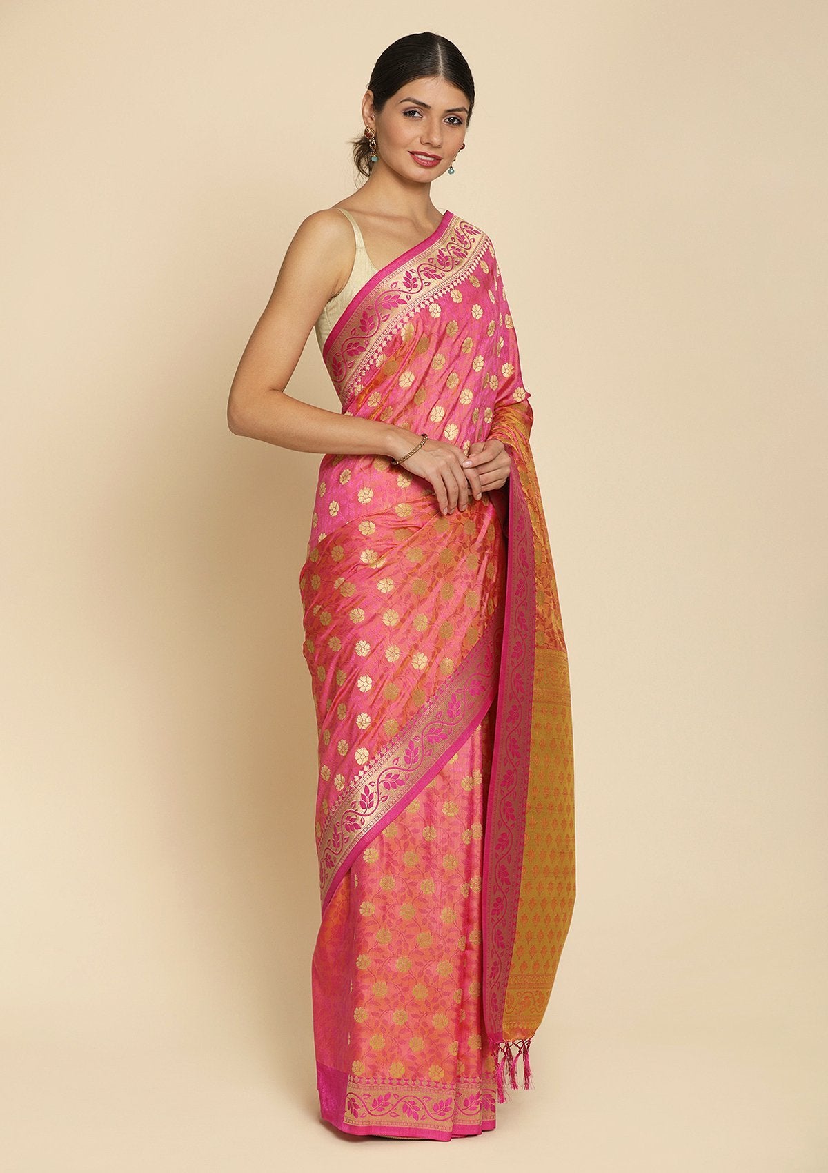 Pink Zariwork Art Silk Designer Saree - koskii