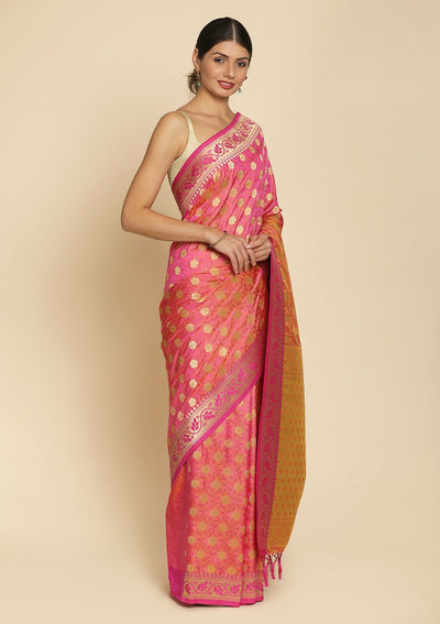 Pink Zariwork Art Silk Designer Saree - koskii