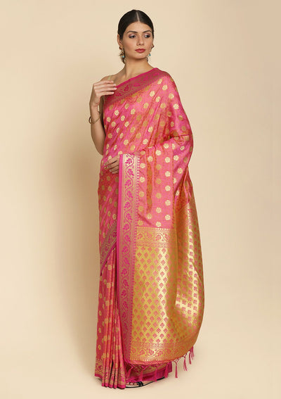 Pink Zariwork Art Silk Designer Saree - koskii
