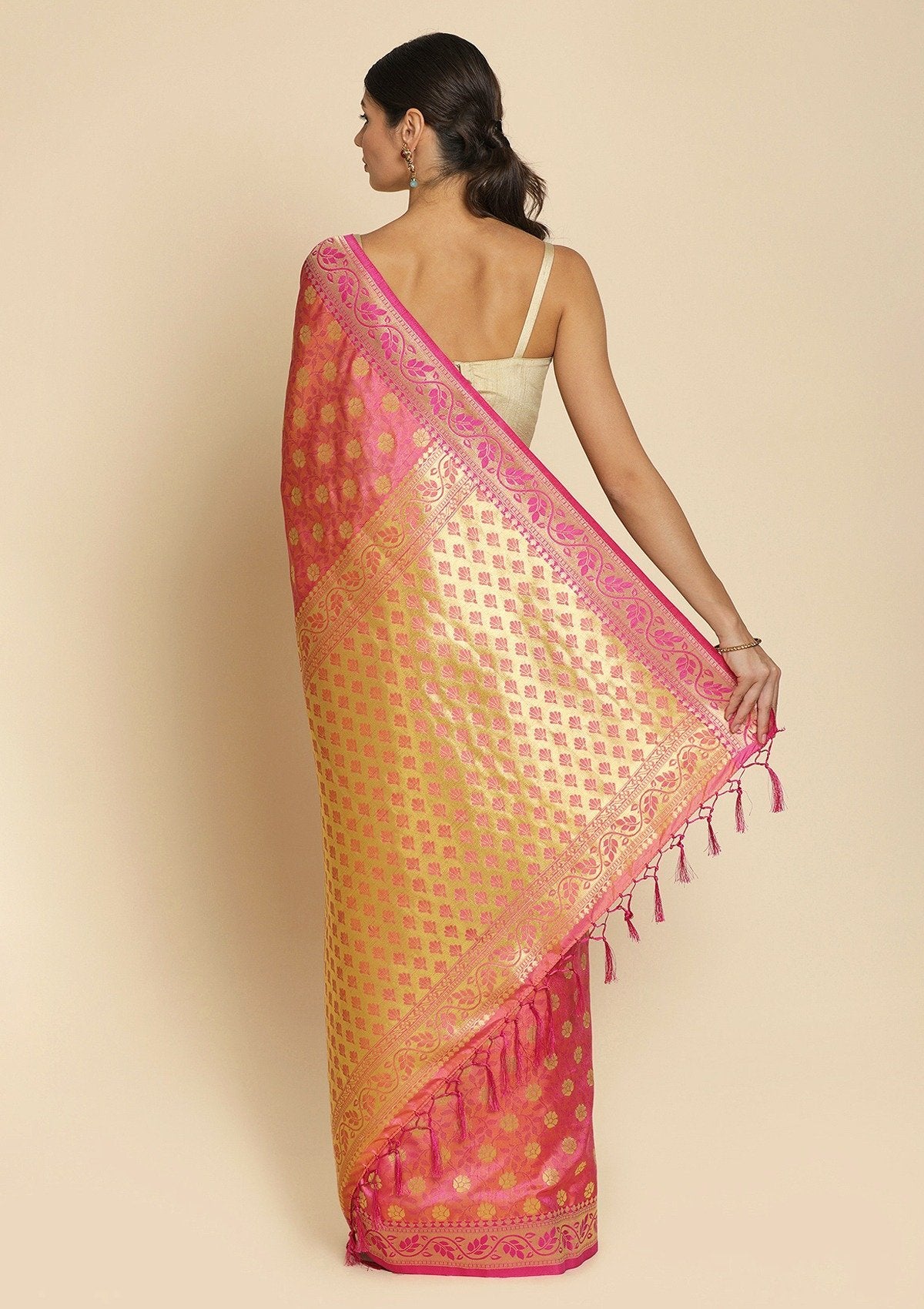 Pink Zariwork Art Silk Designer Saree - koskii