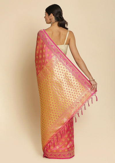 Pink Zariwork Art Silk Designer Saree - koskii
