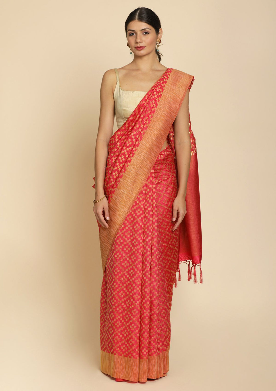 Pink Zariwork Raw Silk Designer Saree - koskii