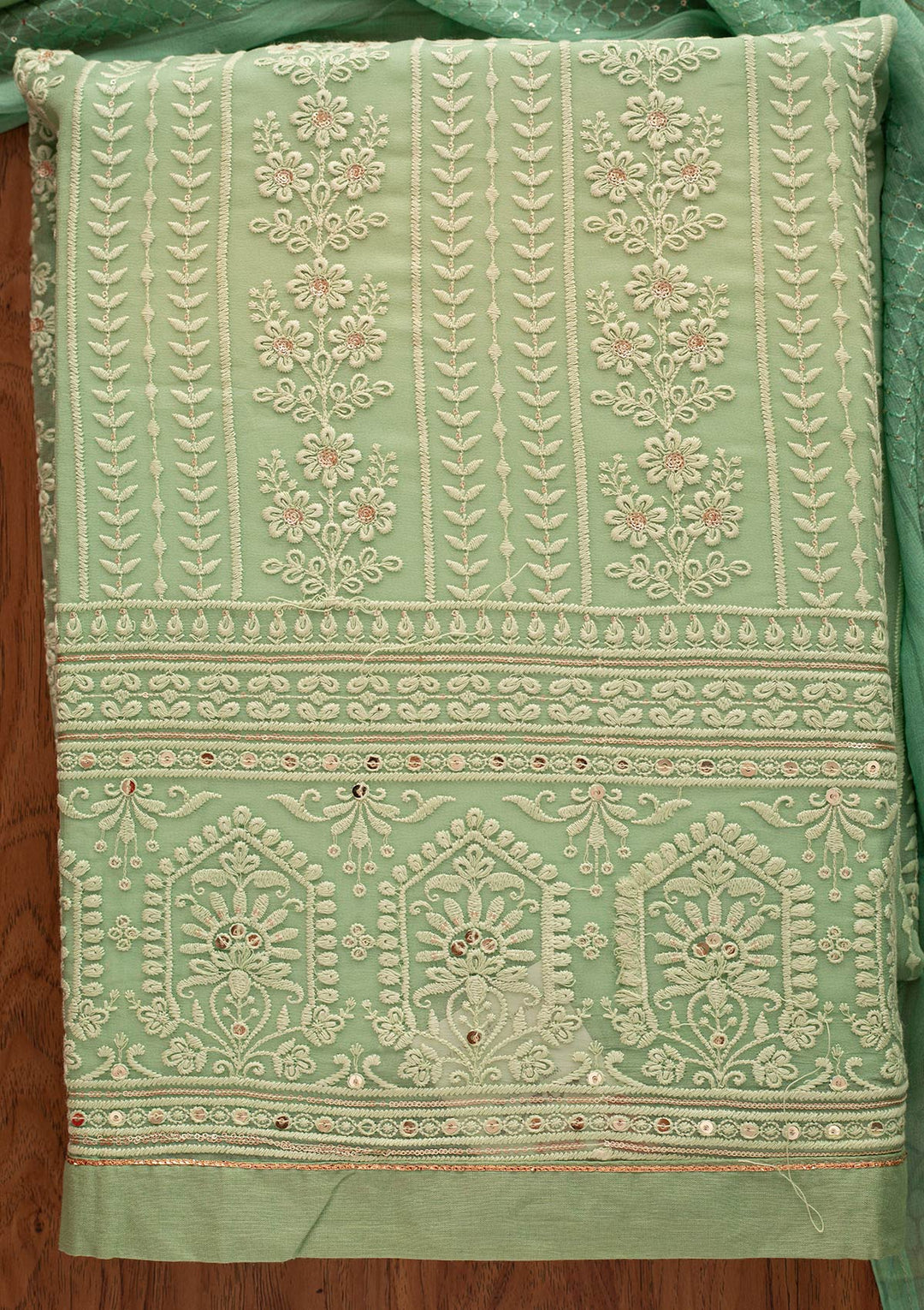 Pista Green Chikankari Georgette Designer Unstitched Salwar Suit - koskii