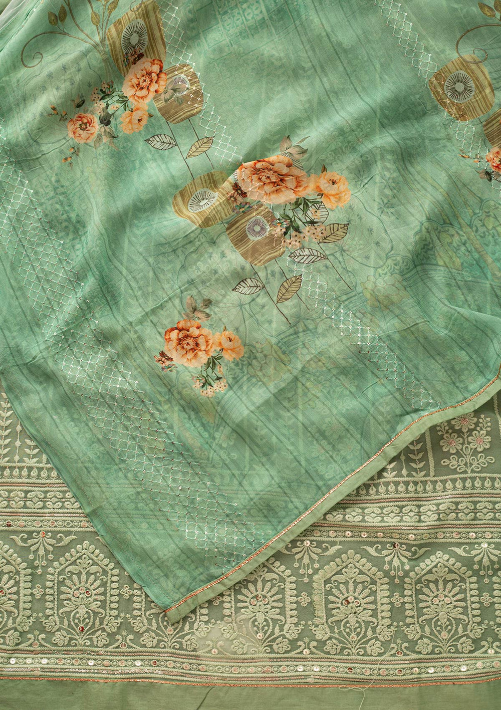 Pista Green Chikankari Georgette Designer Unstitched Salwar Suit - koskii