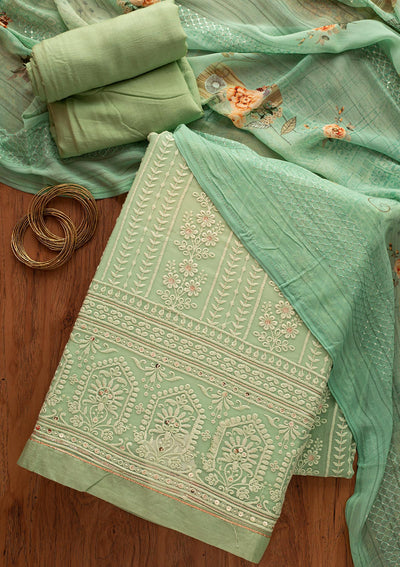 Pista Green Chikankari Georgette Designer Unstitched Salwar Suit - koskii