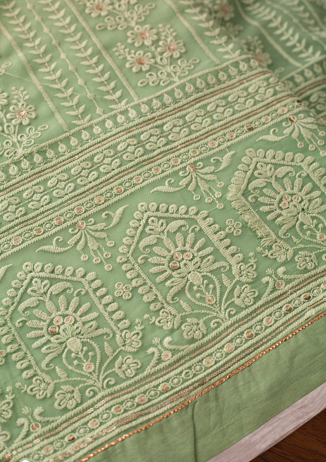 Pista Green Chikankari Georgette Designer Unstitched Salwar Suit - koskii
