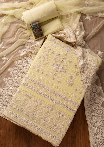 Pista Green Chikankari Georgette Designer Unstitched Salwar Suit - koskii