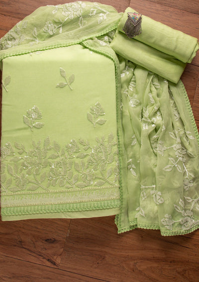 Pista Green Sequins Georgette Designer Unstitched Salwar Suit - koskii