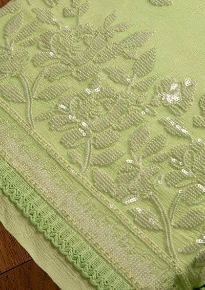 Pista Green Sequins Georgette Designer Unstitched Salwar Suit - koskii