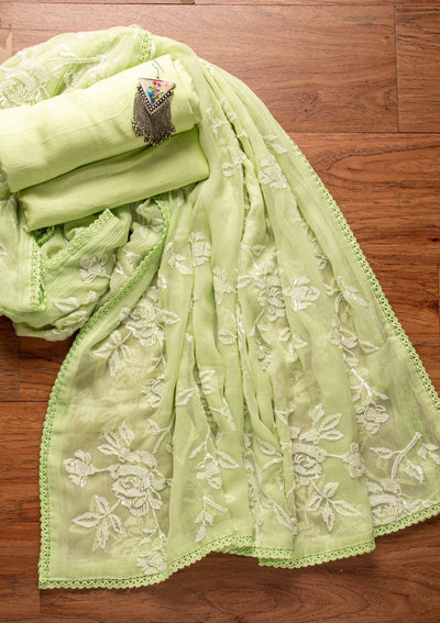 Pista Green Sequins Georgette Designer Unstitched Salwar Suit - koskii